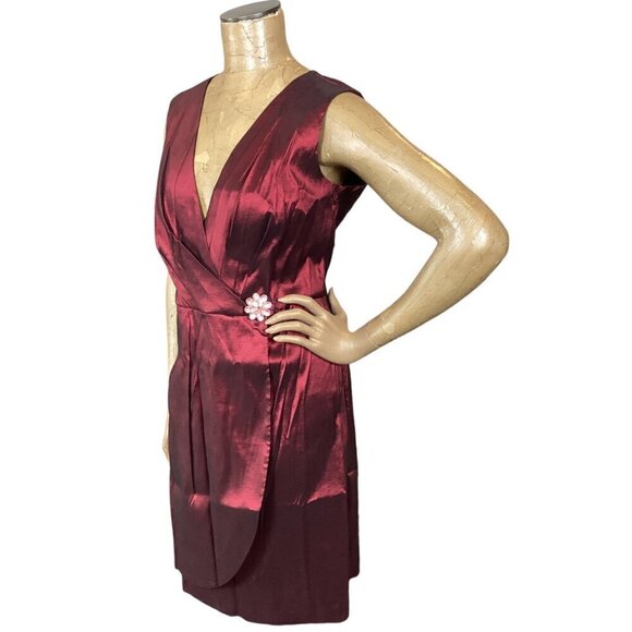 Emma & Michele Burgundy Metallic Sleeveless V-Neck Faux Wrap Dress Sz 12 #49C - Picture 5 of 11
